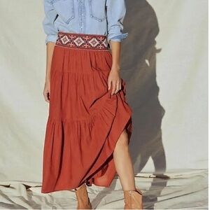 Anthropologie Brea Embellished Tiered Maxi Skirt